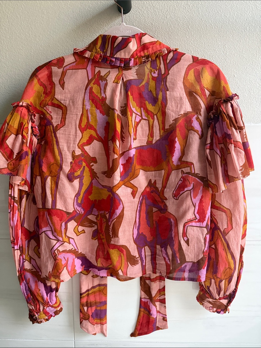 FARM Rio Pink horse print Multi Ruffled Button-Front Blouse - Picture 6 of 8